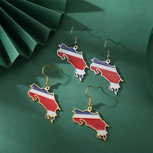 Drip Oil Costa Rica Map Earrings for Women Stainless Steel Costa Rica Flag Pendant Charm Fashion Party Jewelry Gifts