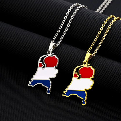 Netherlands Map Flag Pendant Necklace Stainless Steel Nederlanden Men Women Maps Jewelry Gift