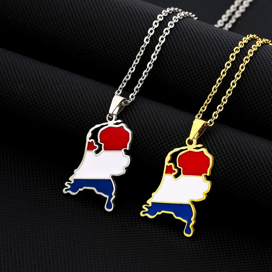 Netherlands Map Flag Pendant Necklace Stainless Steel Nederlanden Men Women Maps Jewelry Gift