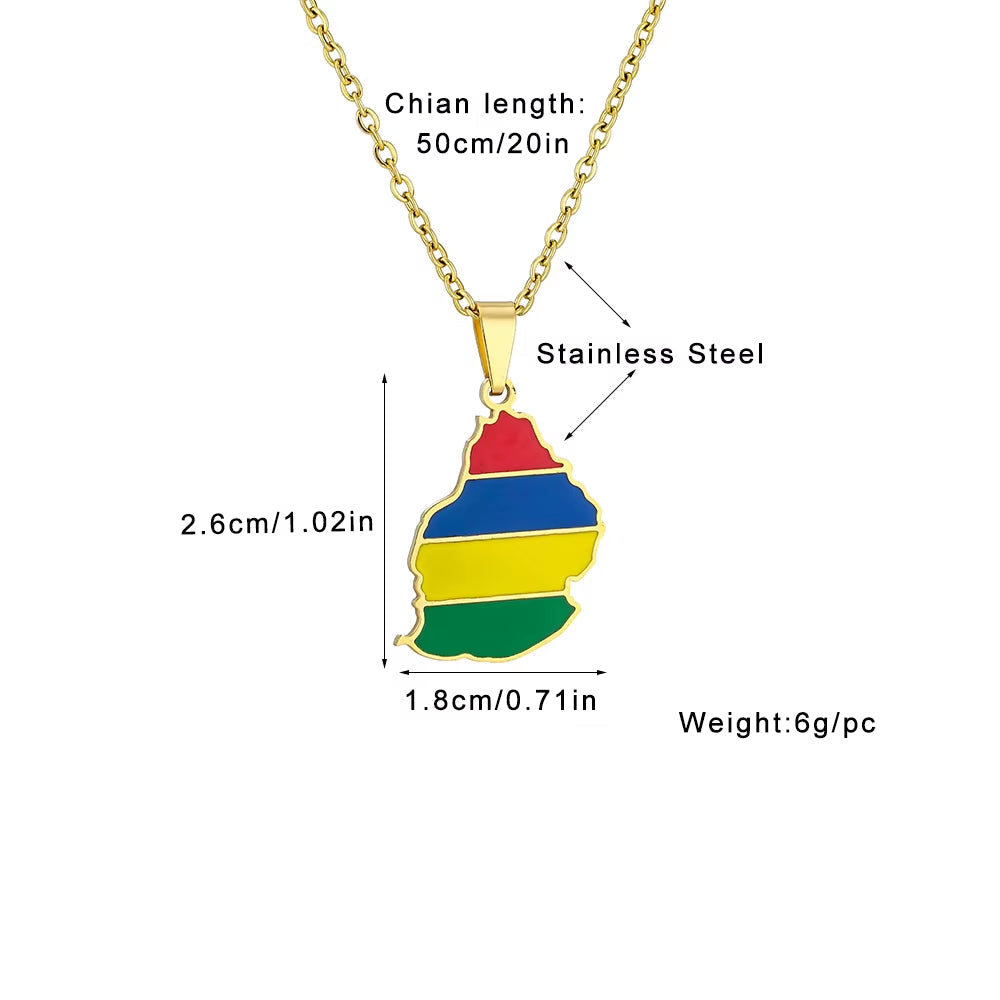Fashion African Mauritius Island Map Flag Pendant Necklace Stainless Steel Men Women Maps Jewelry Gift