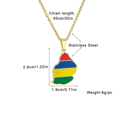 Fashion African Mauritius Island Map Flag Pendant Necklace Stainless Steel Men Women Maps Jewelry Gift