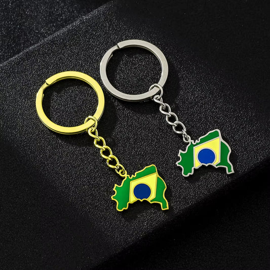 Fashion Brazil Map Flag Key Chain Stainless Steel Brazilians Men Women Maps Key Jewelry Gift
