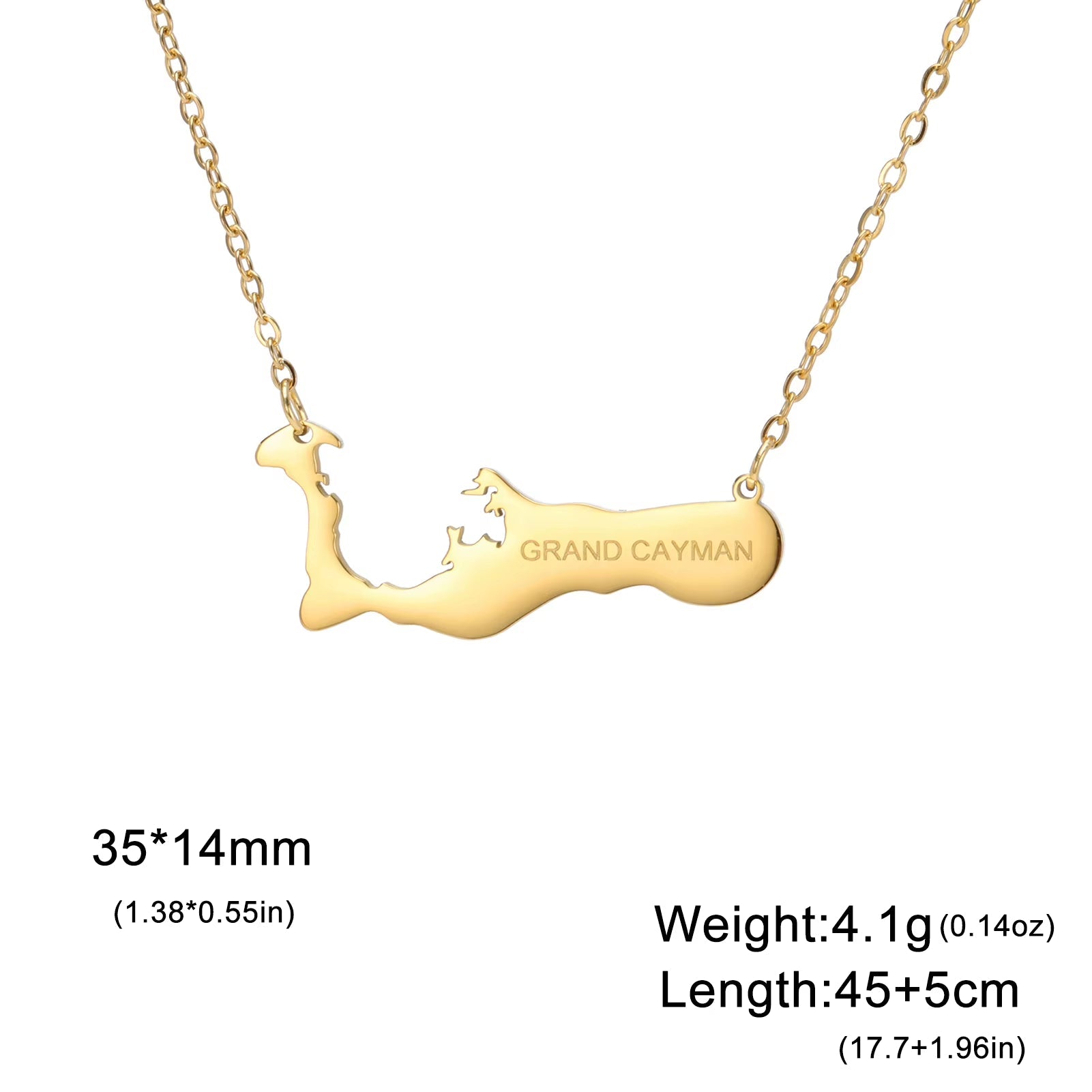 GRAND CAYMAN Map Necklace Pendant Stainless Steel Chain Island Country Leisure Vacation Jewelry Gift