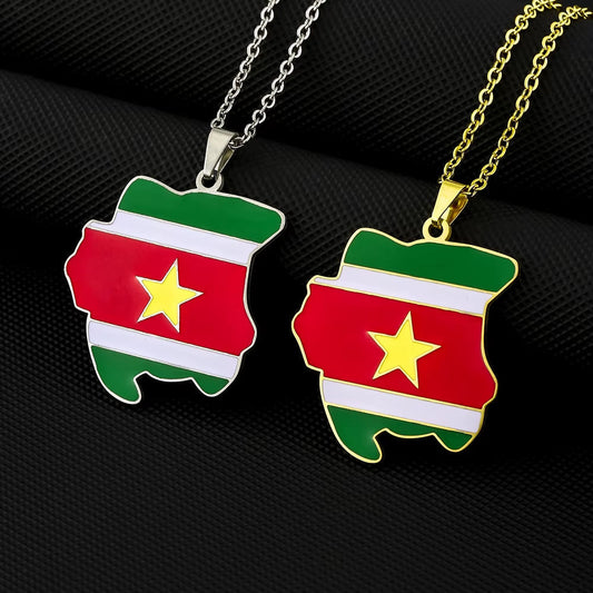 Fashion Republiek Suriname Map Flag Pendant Necklace Stainless Steel Men Women Sranan Maps Jewelry Gift