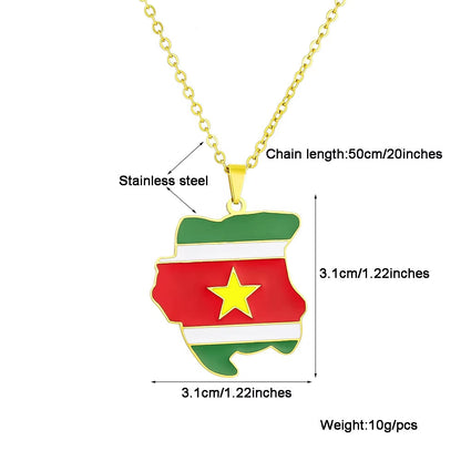 Fashion Republiek Suriname Map Flag Pendant Necklace Stainless Steel Men Women Sranan Maps Jewelry Gift