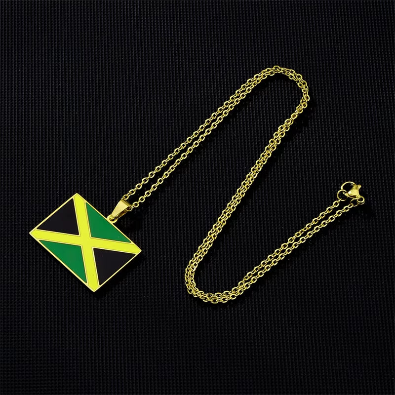 Jamaica Map Flag Pendant Necklace Stainless Steel Gold Silver Color Men Women Jamaican Map Ethnic Jewelry Gift
