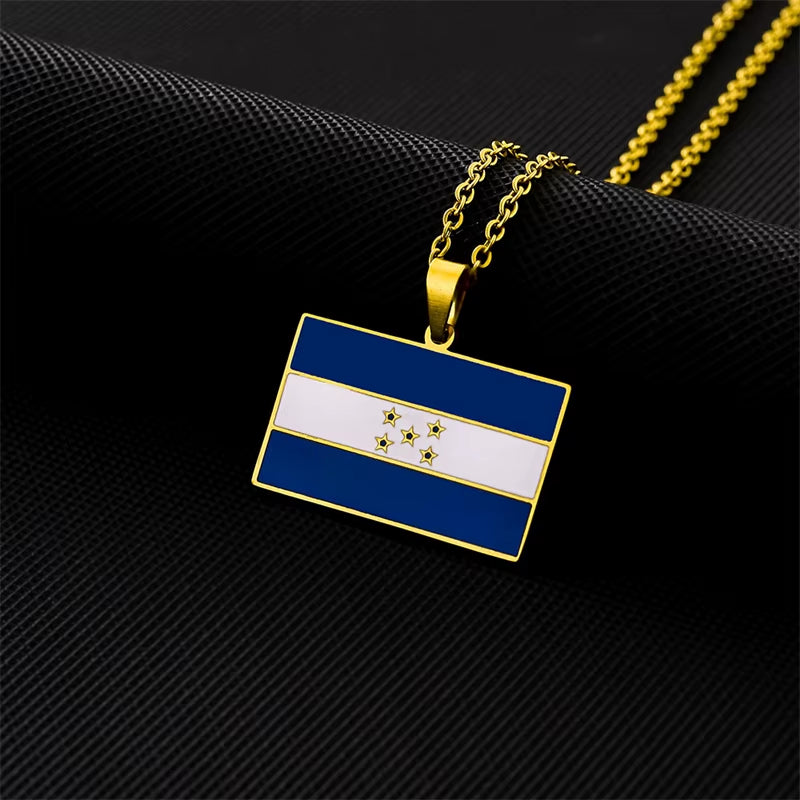 Honduran Flag Pendant Necklace in Gold Stainless Steel - Elegant Jewelry for Women, Ideal for Parties and Birthdays
