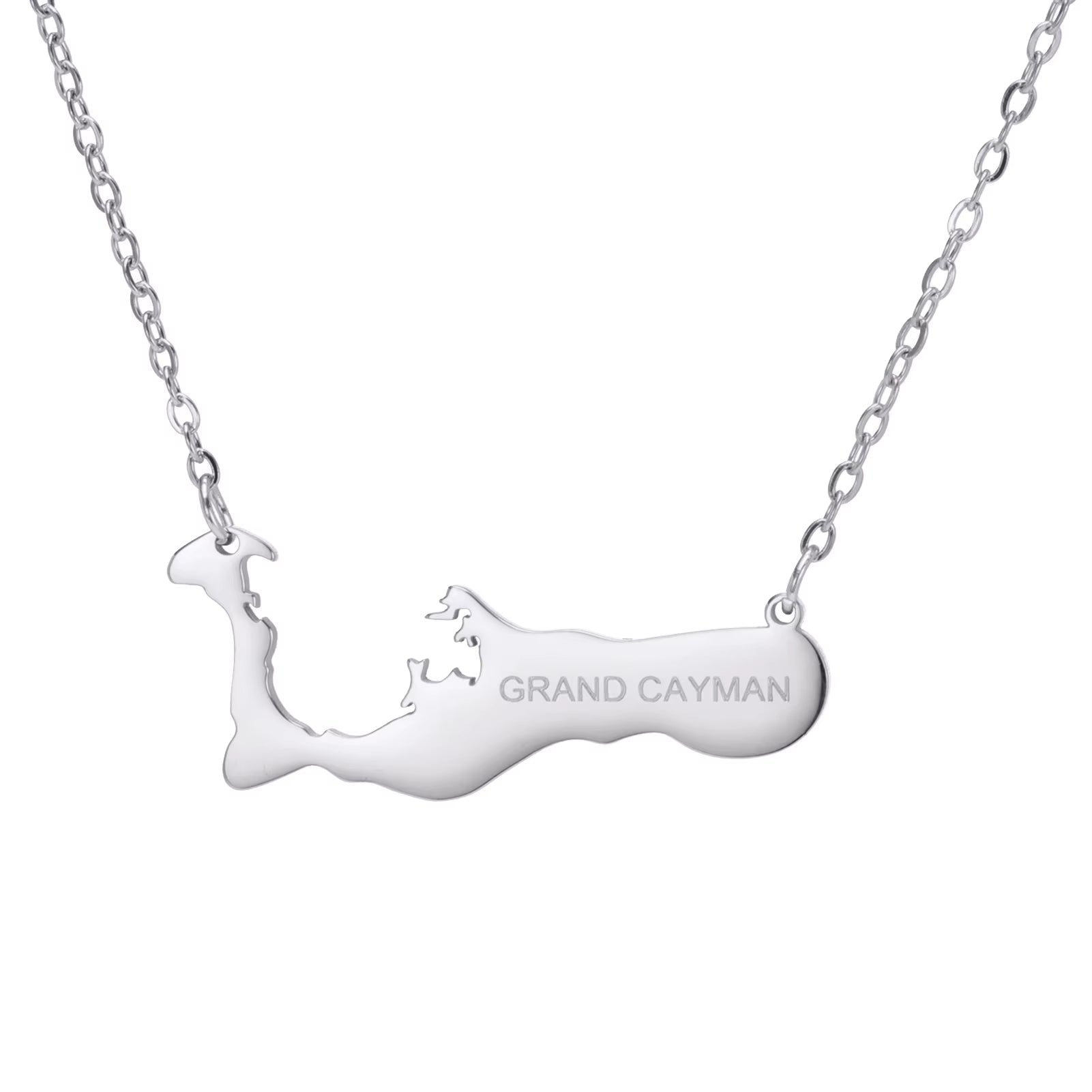 GRAND CAYMAN Map Necklace Pendant Stainless Steel Chain Island Country Leisure Vacation Jewelry Gift