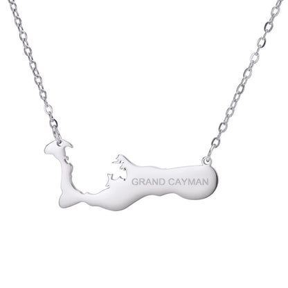 GRAND CAYMAN Map Necklace Pendant Stainless Steel Chain Island Country Leisure Vacation Jewelry Gift