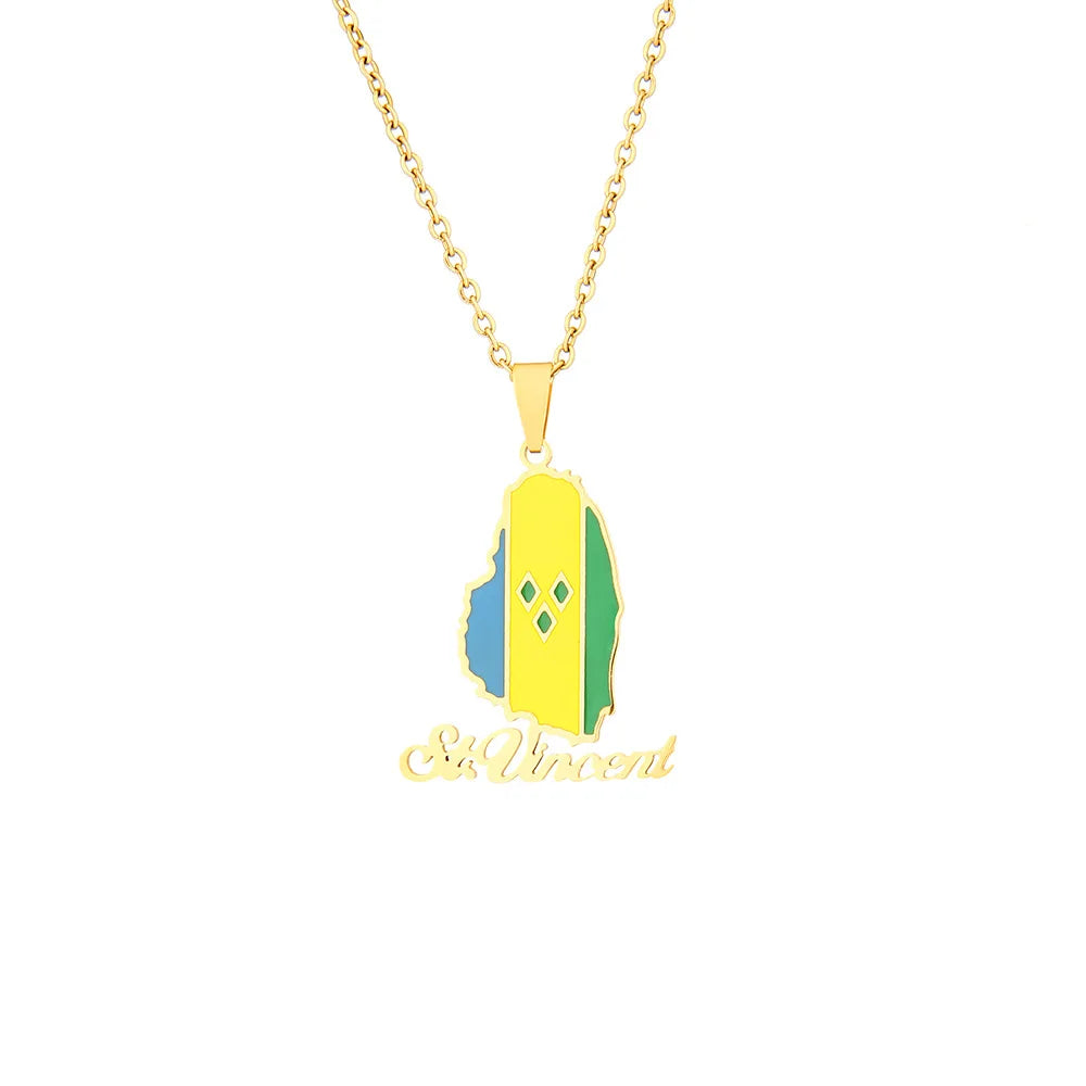 2024 New Fashion Stainless Steel Saint Vincent Map Necklace for Men and Women Geometric Titanium Steel Pendant Ethnic Style Coll
