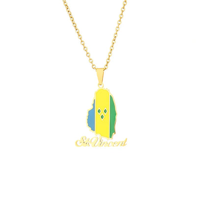 2024 New Fashion Stainless Steel Saint Vincent Map Necklace for Men and Women Geometric Titanium Steel Pendant Ethnic Style Coll