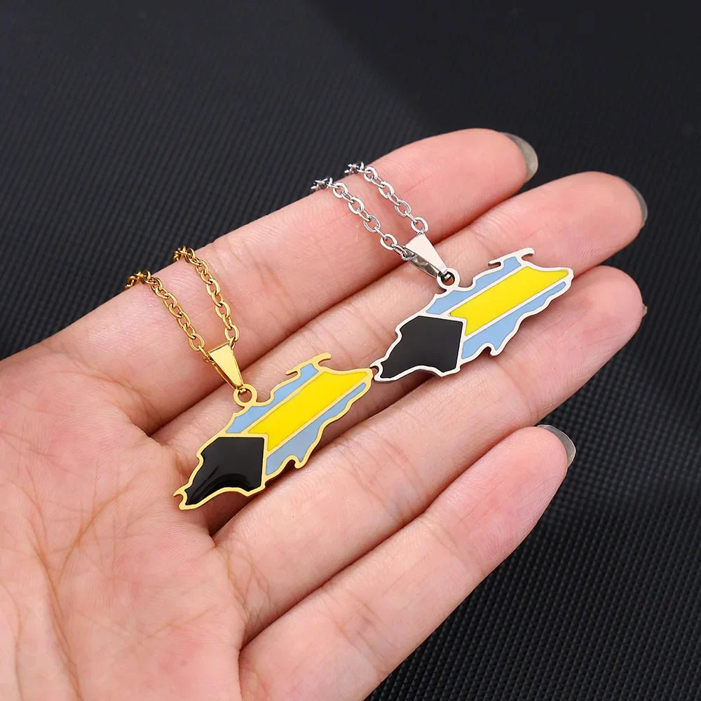 European and American Stainless Steel Bahamas Nassau Island Map and Flag Necklace Women'S Versatile Sweater Chain Geometric Cros