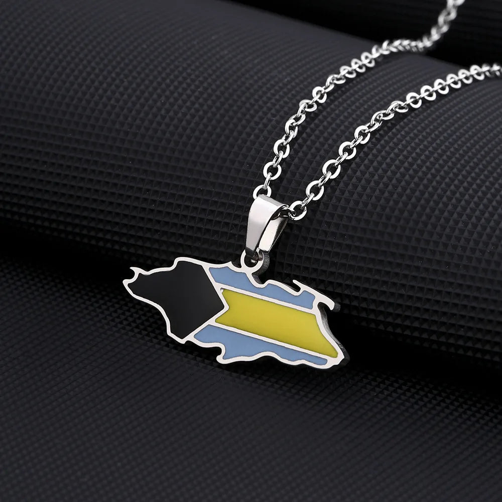 European and American Stainless Steel Bahamas Nassau Island Map and Flag Necklace Women'S Versatile Sweater Chain Geometric Cros