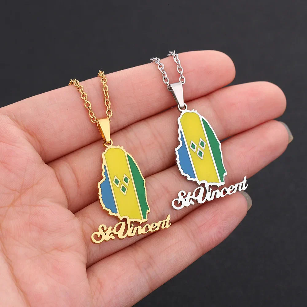 2024 New Fashion Stainless Steel Saint Vincent Map Necklace for Men and Women Geometric Titanium Steel Pendant Ethnic Style Coll