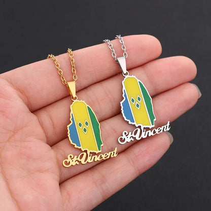 2024 New Fashion Stainless Steel Saint Vincent Map Necklace for Men and Women Geometric Titanium Steel Pendant Ethnic Style Coll