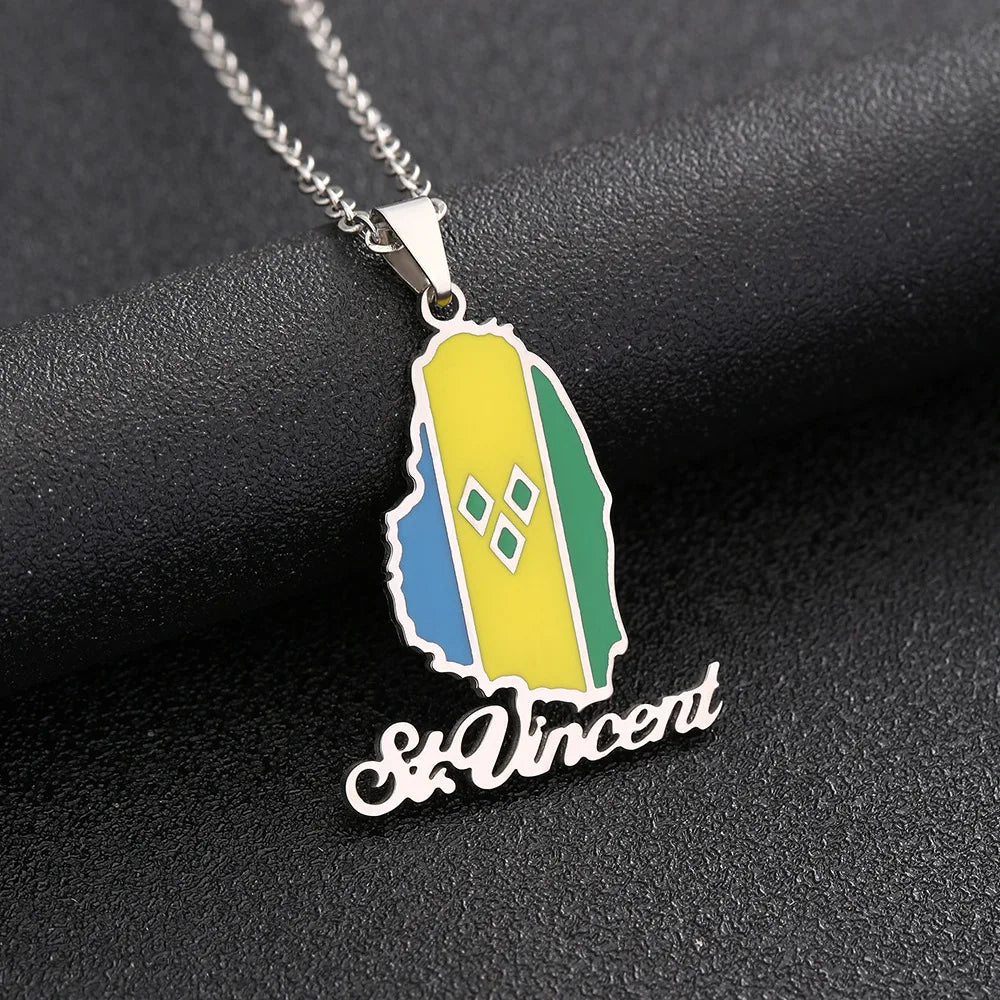 2024 New Fashion Stainless Steel Saint Vincent Map Necklace for Men and Women Geometric Titanium Steel Pendant Ethnic Style Coll