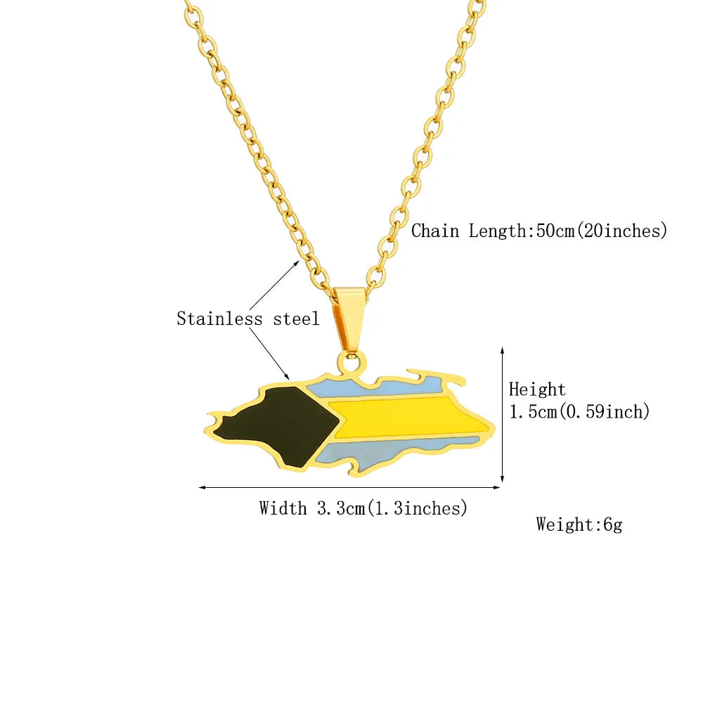 European and American Stainless Steel Bahamas Nassau Island Map and Flag Necklace Women'S Versatile Sweater Chain Geometric Cros