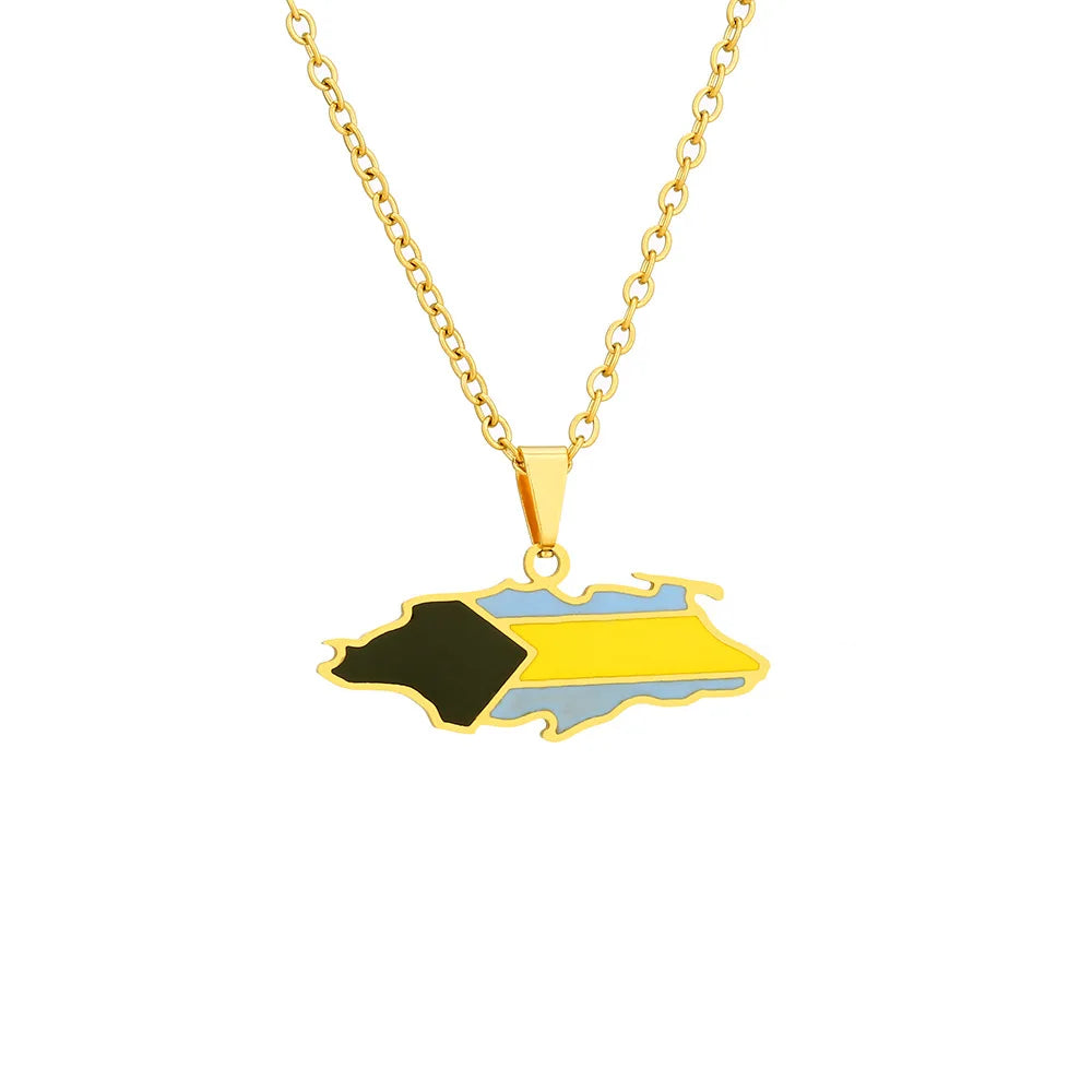 European and American Stainless Steel Bahamas Nassau Island Map and Flag Necklace Women'S Versatile Sweater Chain Geometric Cros