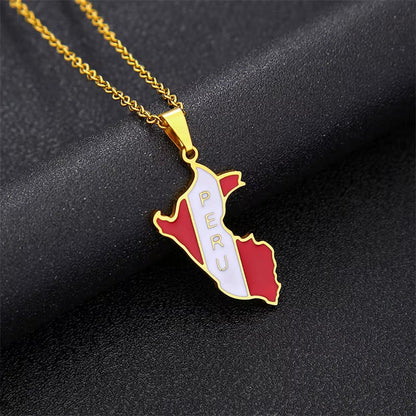 New Arrivals Peru Map with Flag Pendant Necklaces for Women Men Gold Color/Silver Color Map of Peru Jewelry Peruvian