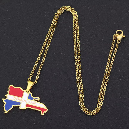 Hot Stainless Steel Trendy Enamel the Dominican Republic Map Pendant Necklace Map of Dominican Chain Jewelry