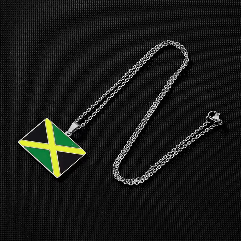 Jamaica Map Flag Pendant Necklace Stainless Steel Gold Silver Color Men Women Jamaican Map Ethnic Jewelry Gift