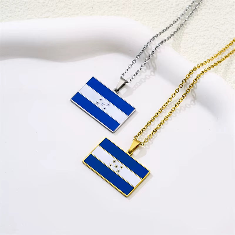 Honduran Flag Pendant Necklace in Gold Stainless Steel - Elegant Jewelry for Women, Ideal for Parties and Birthdays