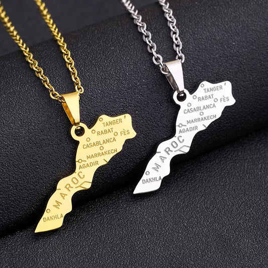 Africa Kingdom of Morocco Map City Pendant Necklace Gold Silver Color Men Women Maroc Country Map Jewelry Gift