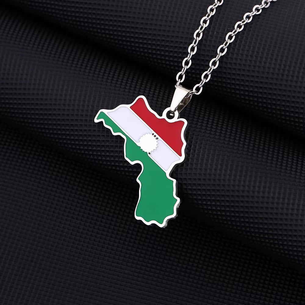 Kurdistan Map Flag Pendant Necklace Stainless Steel Gold Silver Color Men Women Country Map Jewelry Gift