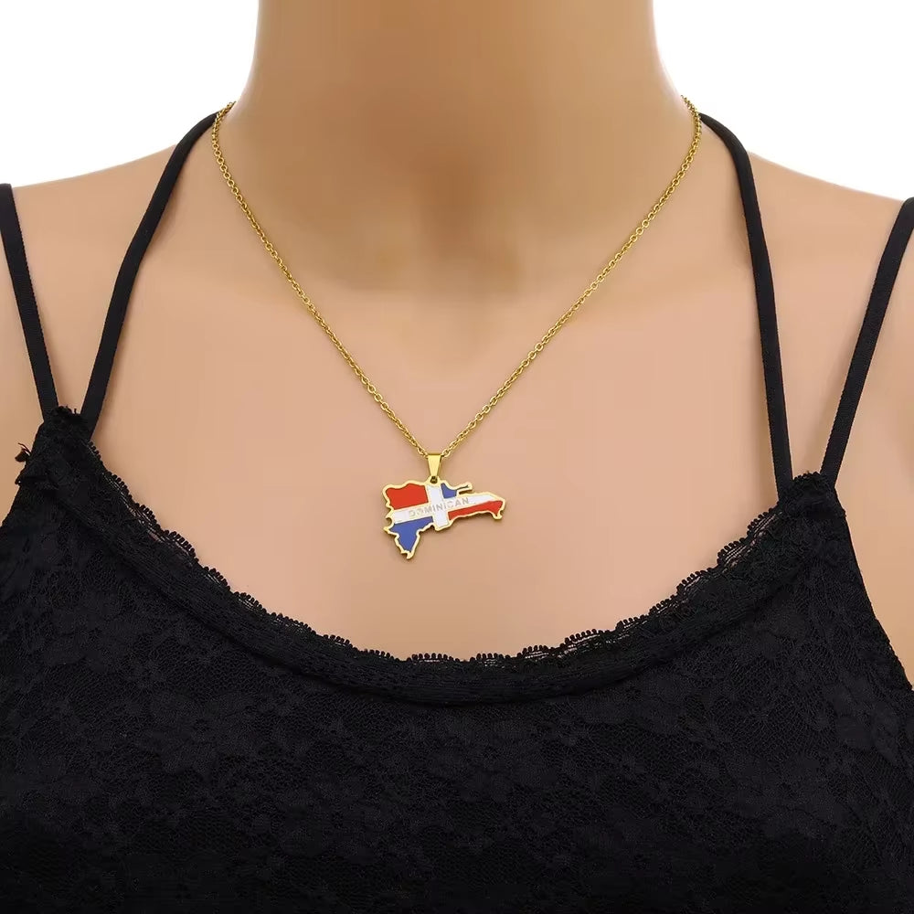 Dominican Flag Map Pendant