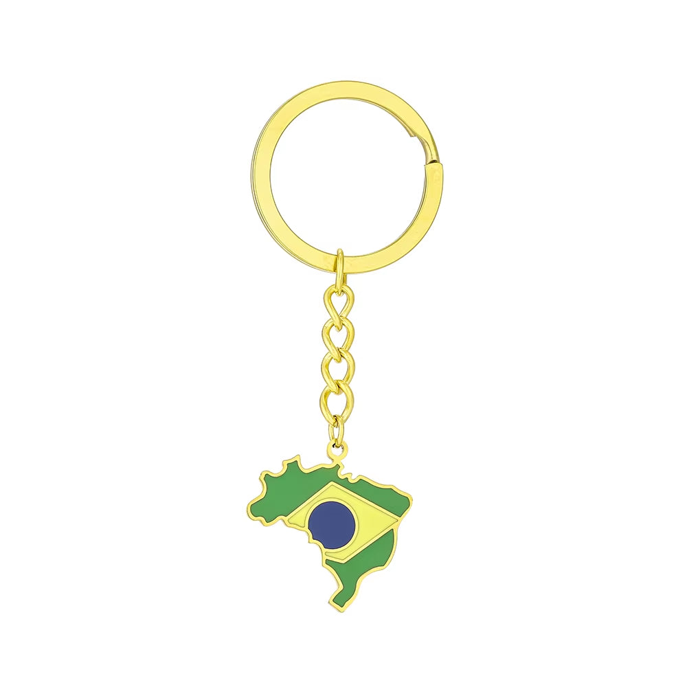 Fashion Brazil Map Flag Key Chain Stainless Steel Brazilians Men Women Maps Key Jewelry Gift
