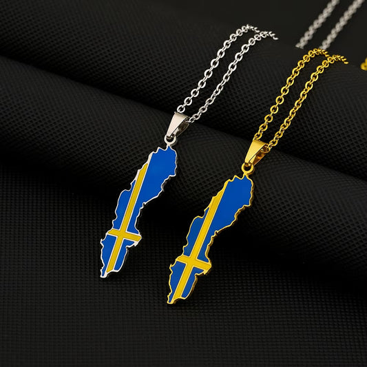 Fashion Sverige Map Flag Pendant Necklace Stainless Steel Men Women Sweden Maps Jewelry Gift
