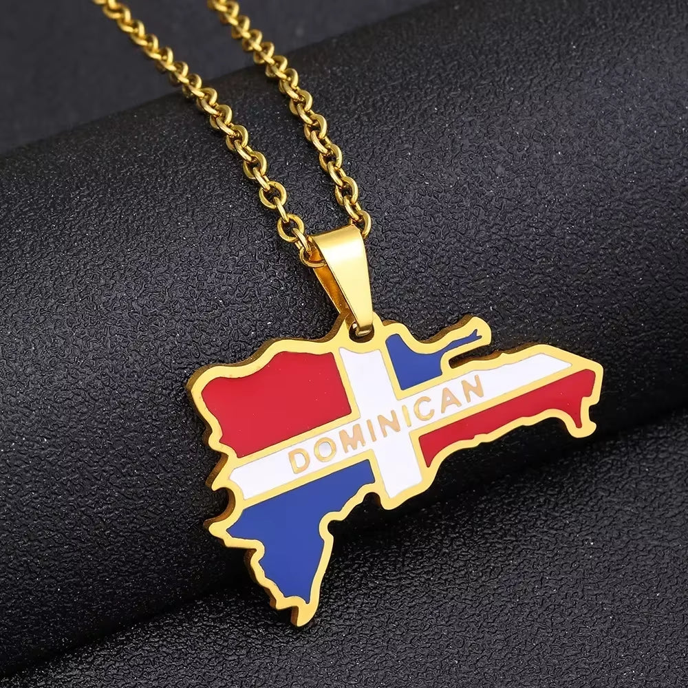 Dominican Flag Map Pendant