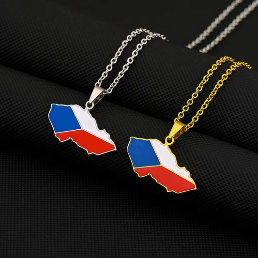 Česká Republika Map Flag Pendant Necklace Stainless Steel Men Women Czech Maps Jewelry Gift