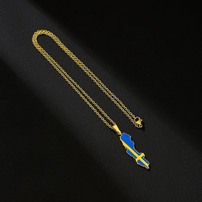 Fashion Sverige Map Flag Pendant Necklace Stainless Steel Men Women Sweden Maps Jewelry Gift