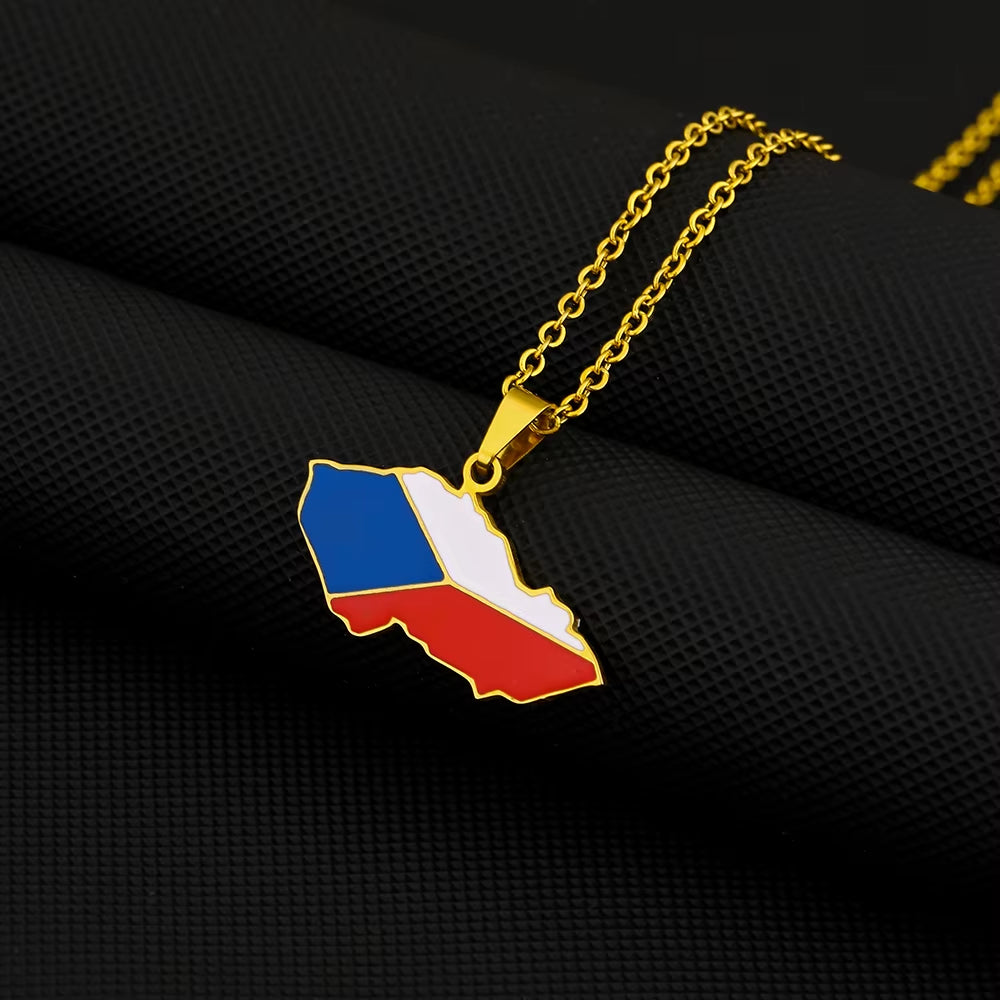 Česká Republika Map Flag Pendant Necklace Stainless Steel Men Women Czech Maps Jewelry Gift