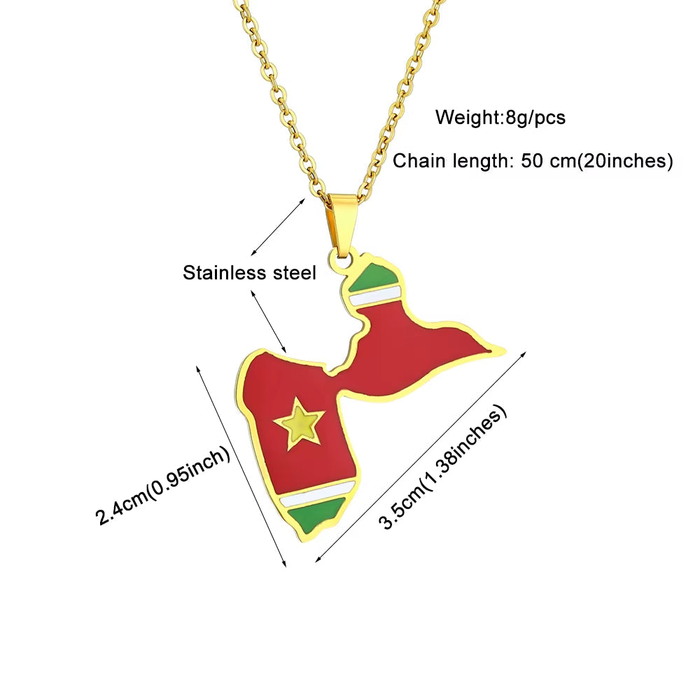 France Guadeloupe Island Map with Flag Pendant Necklace Stainless Steel Men Women Ethnic Maps Jewelry Gift