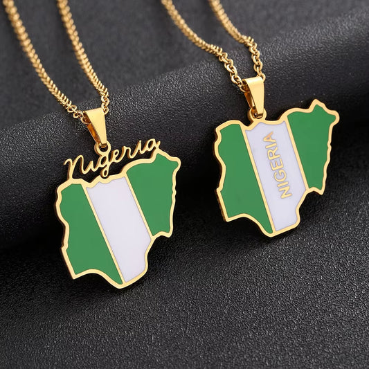 Africa Nigeria Map Flag Pendant Necklace Stainless Steel Gold/Silver Color Men Women Country Map African Jewelry Gift