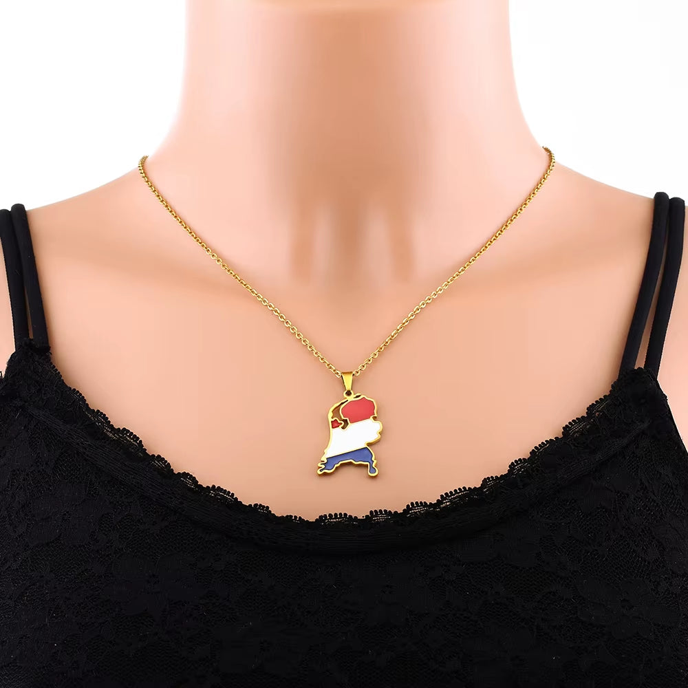 Netherlands Map Flag Pendant Necklace Stainless Steel Nederlanden Men Women Maps Jewelry Gift