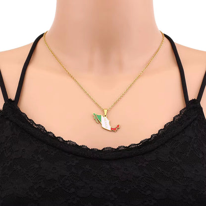 Celebrate Your Heritage with the Stunning Mexico Map Flag Pendant Necklace - Perfect Stainless Steel Jewelry for Men and Women