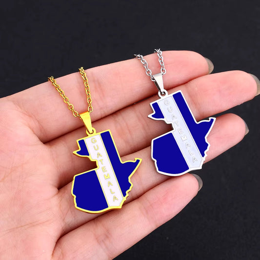 Guatemala Map Flag Pendant Necklace Stainless Steel Men Women Gold/Steel Color Ethnic Maps Jewelry Guatemalan Gift
