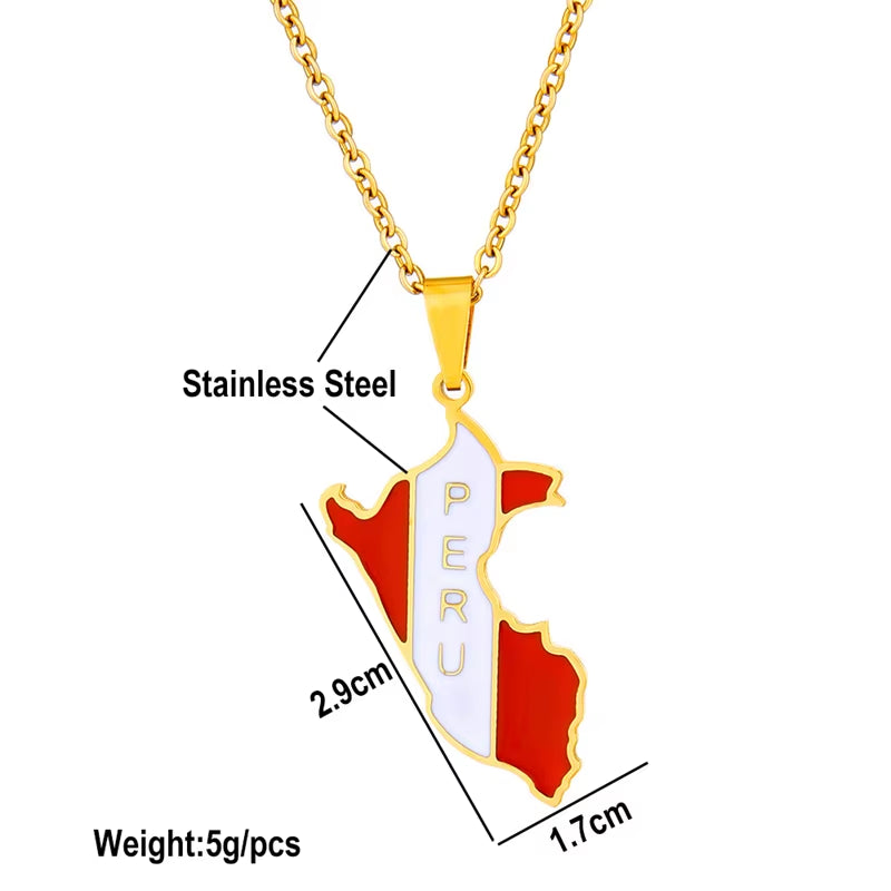 New Arrivals Peru Map with Flag Pendant Necklaces for Women Men Gold Color/Silver Color Map of Peru Jewelry Peruvian
