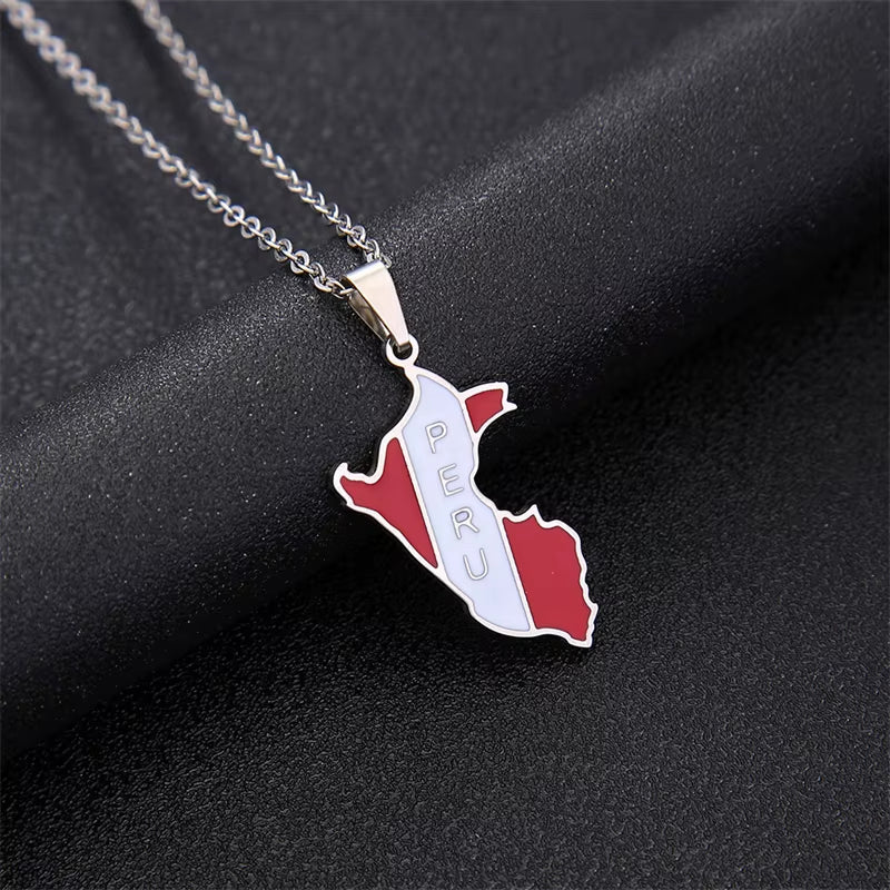 New Arrivals Peru Map with Flag Pendant Necklaces for Women Men Gold Color/Silver Color Map of Peru Jewelry Peruvian