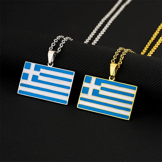 Greece Flag Pendant Necklace - Elegant Gold & Silver Stainless Steel Jewelry for Women, Perfect Ethnic Party & Birthday Gift