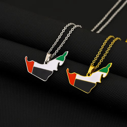 Fashion امارات عربية متحدة Map Flag Pendant Necklace Stainless Steel Men Women United Arab Emirates Maps Jewelry Gift
