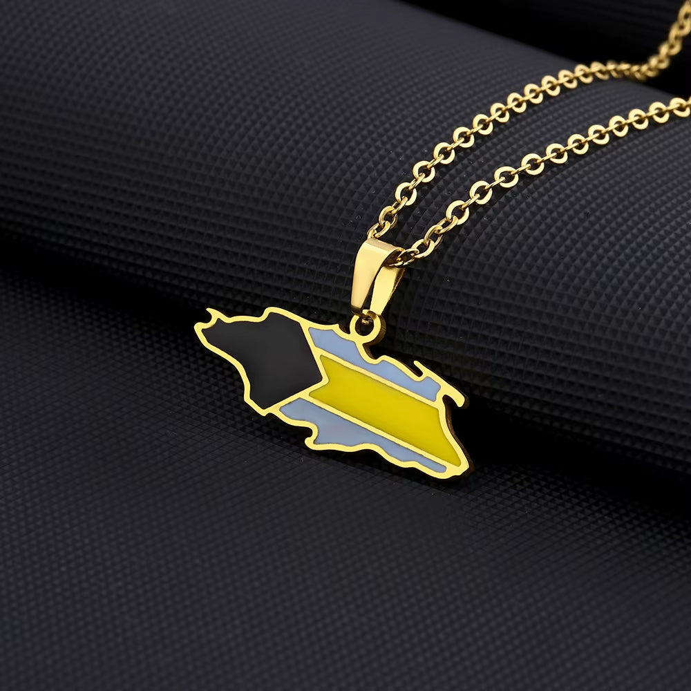 European and American Stainless Steel Bahamas Nassau Island Map and Flag Necklace Women'S Versatile Sweater Chain Geometric Cros