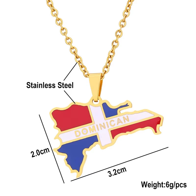 Hot Stainless Steel Trendy Enamel the Dominican Republic Map Pendant Necklace Map of Dominican Chain Jewelry