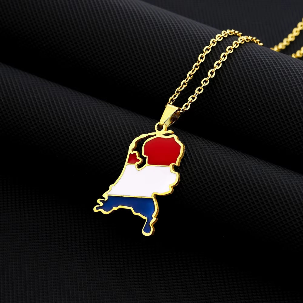 Netherlands Map Flag Pendant Necklace Stainless Steel Nederlanden Men Women Maps Jewelry Gift