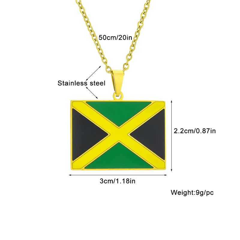 Jamaica Map Flag Pendant Necklace Stainless Steel Gold Silver Color Men Women Jamaican Map Ethnic Jewelry Gift