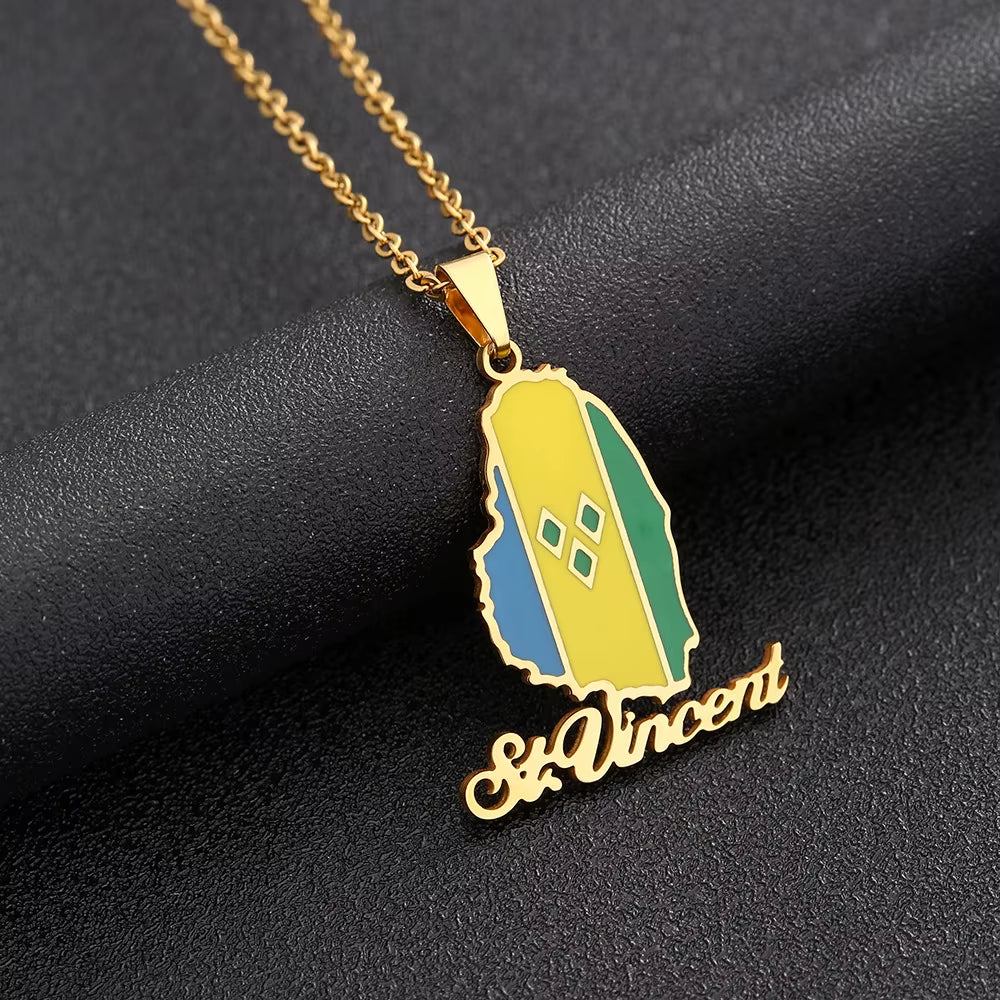 2024 New Fashion Stainless Steel Saint Vincent Map Necklace for Men and Women Geometric Titanium Steel Pendant Ethnic Style Coll
