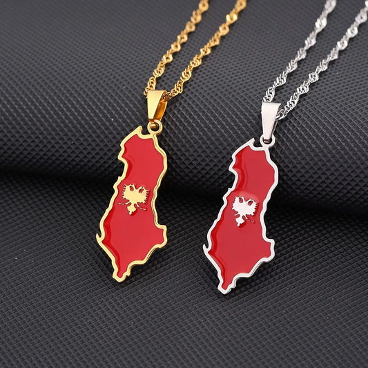 Fashion Albania Map Flag Pendant Necklace Stainless Steel Men Women Shqipërisë Maps Jewelry Gift